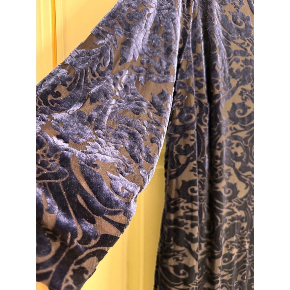 SLNY Womens 22W Navy Blue Velvet Burnout Damask Sheath Dress 3/4 Sleeve - Picture 2 of 10
